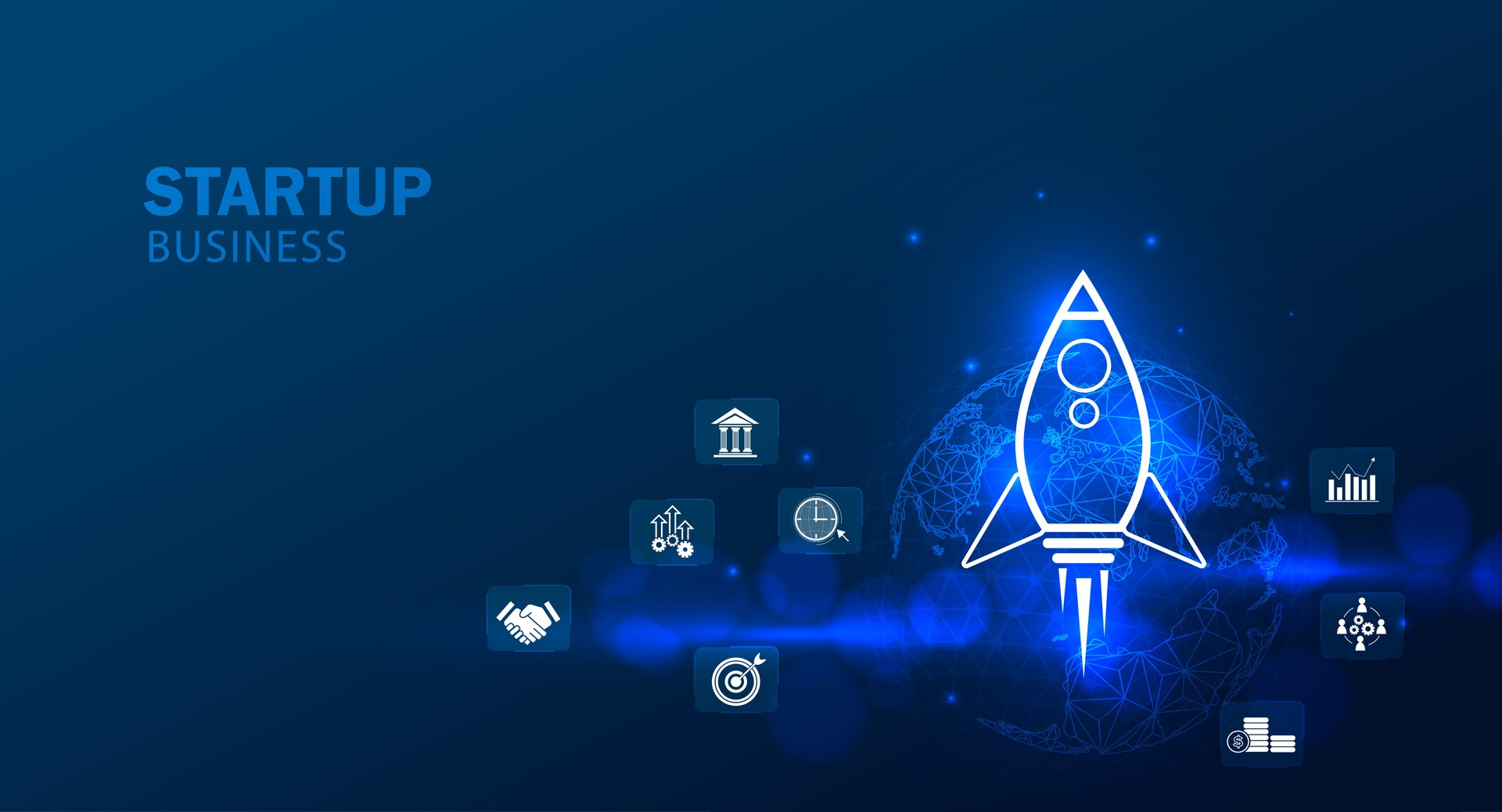 Rocket launch. Business startup concept form lines, triangles and particle style design. Illustration vector